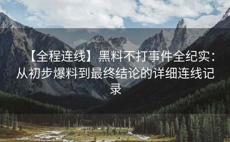 【全程连线】黑料不打事件全纪实：从初步爆料到最终结论的详细连线记录