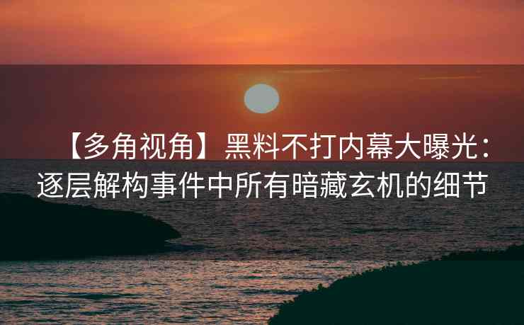 【多角视角】黑料不打内幕大曝光：逐层解构事件中所有暗藏玄机的细节