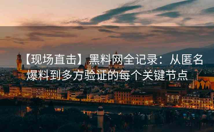 【现场直击】黑料网全记录：从匿名爆料到多方验证的每个关键节点