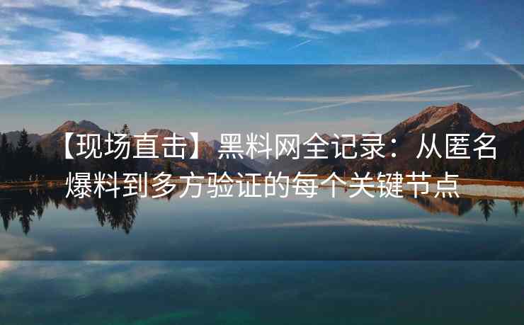 【现场直击】黑料网全记录：从匿名爆料到多方验证的每个关键节点